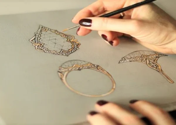 croquis d'une femme qui dessine des bijoux